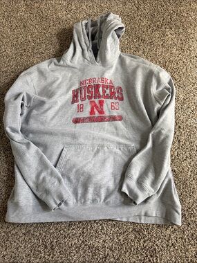 Port and Company Gray Nebraska Huskers Pullover Hoodie with Red Logo